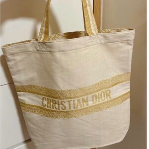 Dior Beige and Gold Canvas Tote Bag New